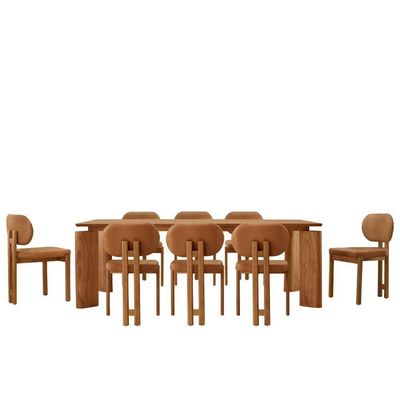 Mesa De Jantar Nala 220cm Madeira Tampo Laminado 8 Cadeira Nala Star Caramelo Imbuia Natural