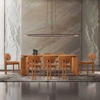 Mesa De Jantar Nala 220cm Madeira Tampo Laminado 8 Cadeira Nala Star Caramelo Imbuia Natural