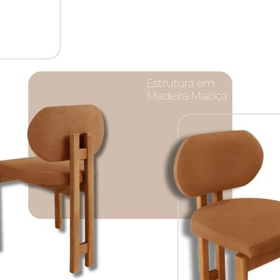 Mesa De Jantar Nala 220cm Madeira Tampo Laminado 8 Cadeira Nala Star Caramelo Imbuia Natural