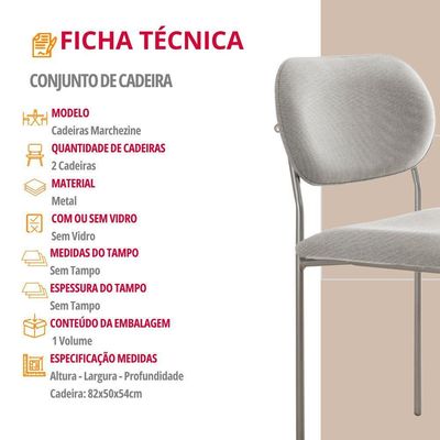Conjunto Com 2 Cadeiras Metal Marchezine Moderna Mobilia Luna Prata