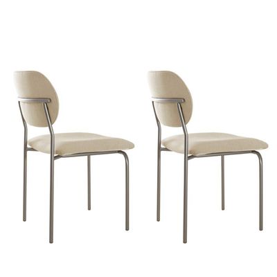 Conjunto Com 2 Cadeiras Metal Marchezine Moderna Mobilia Linho Off White Prata