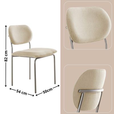 Conjunto Com 2 Cadeiras Metal Marchezine Moderna Mobilia Linho Off White Prata
