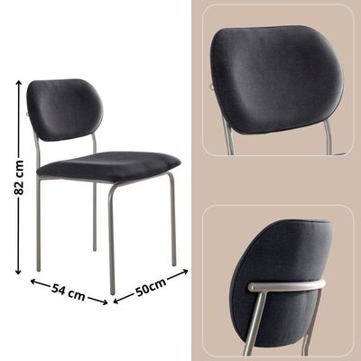 Conjunto Com 2 Cadeiras Metal Marchezine Moderna Mobilia Linho Preto Prata