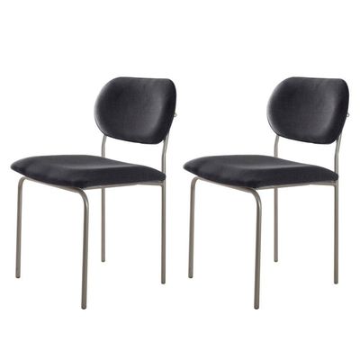 Conjunto Com 2 Cadeiras Metal Marchezine Moderna Mobilia Linho Preto Prata