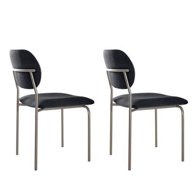 Conjunto Com 2 Cadeiras Metal Marchezine Moderna Mobilia Linho Preto Prata