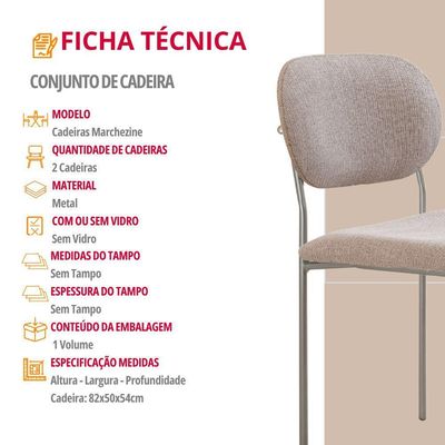 Conjunto Com 2 Cadeiras Metal Marchezine Moderna Mobilia Brisa Prata