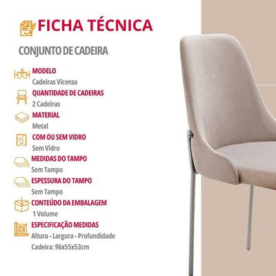 Conjunto Com 2 Cadeiras Metal Vicenza Moderna Mobilia Brisa Prata
