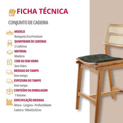 Conjunto Com 2 Banquetas Eva Premium Jade Imbuia Natural