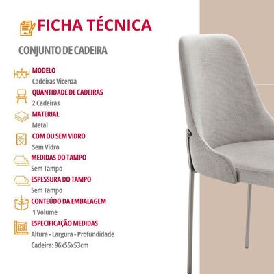 Conjunto Com 2 Cadeiras Metal Vicenza Moderna Mobilia Luna Prata