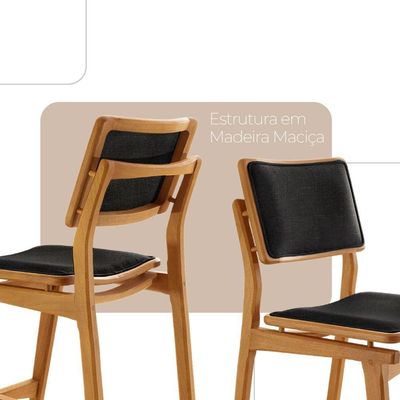 Conjunto Com 2 Banquetas Eva Moderna Linho Preto Imbuia Natural