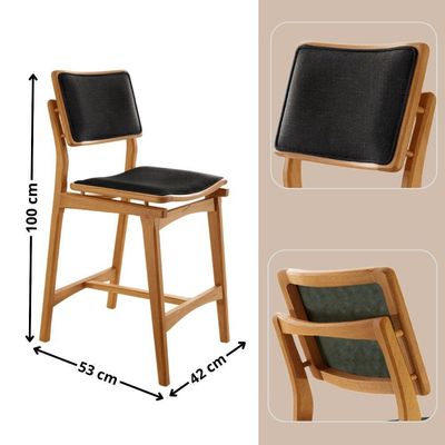Conjunto Com 2 Banquetas Eva Moderna Linho Preto Imbuia Natural