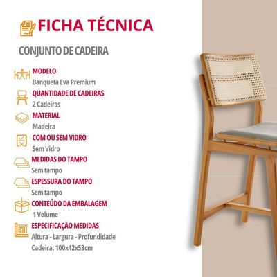 Conjunto Com 2 Banquetas Eva Premium Luna Imbuia Natural