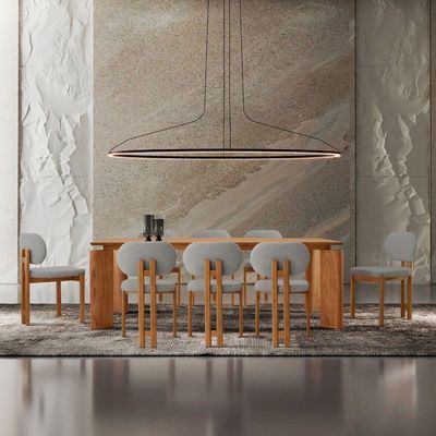Mesa De Jantar Nala 220cm Madeira Tampo Laminado 8 Cadeira Nala Luna Imbuia Natural