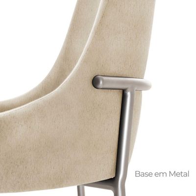Conjunto Com 2 Cadeiras Metal Vicenza Moderna Mobilia Linho Off White Prata