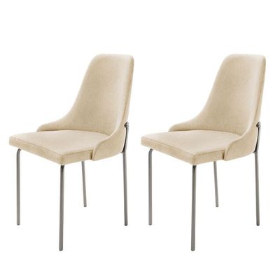 Conjunto Com 2 Cadeiras Metal Vicenza Moderna Mobilia Linho Off White Prata