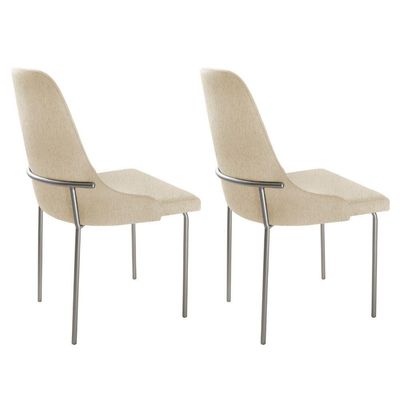 Conjunto Com 2 Cadeiras Metal Vicenza Moderna Mobilia Linho Off White Prata