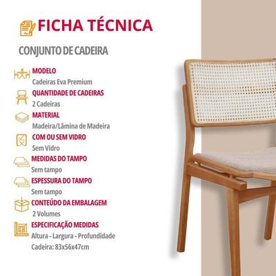 Conjunto Com 2 Cadeiras Madeira Eva Premium Brisa Imbuia Natural