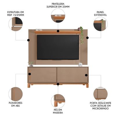 Painel Para TV 65 Polegadas E Rack Bancada 180cm Lucca Areia Freijó C01 - Mpozenato