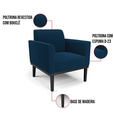 Poltrona para Sala Base Madeira Preto Marisa Bouclê Azul D03 - D'Rossi
