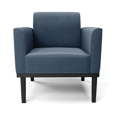 Poltrona Base de Madeira Fixa Preto Marisa Suede Azul Marinho