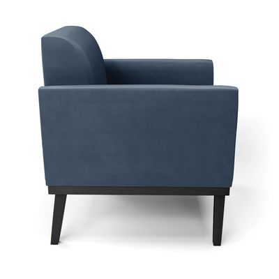 Poltrona Base de Madeira Fixa Preto Marisa Suede Azul Marinho