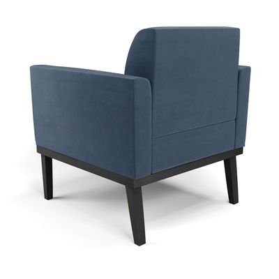 Poltrona Base de Madeira Fixa Preto Marisa Suede Azul Marinho