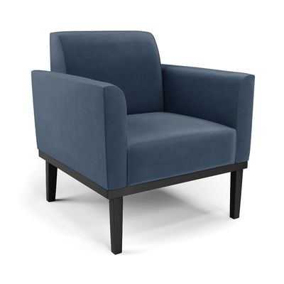 Poltrona Base de Madeira Fixa Preto Marisa Suede Azul Marinho