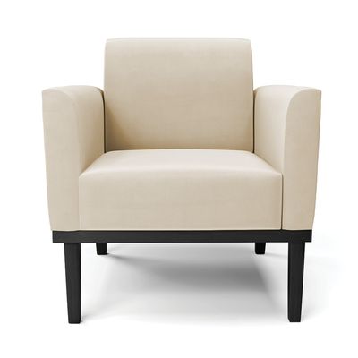 Poltrona Base de Madeira Fixa Preto Marisa Suede Bege