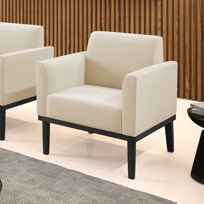 Poltrona Base de Madeira Fixa Preto Marisa Suede Bege