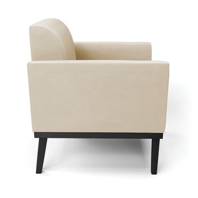 Poltrona Base de Madeira Fixa Preto Marisa Suede Bege