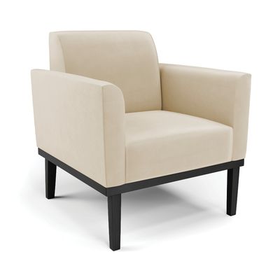 Poltrona Base de Madeira Fixa Preto Marisa Suede Bege