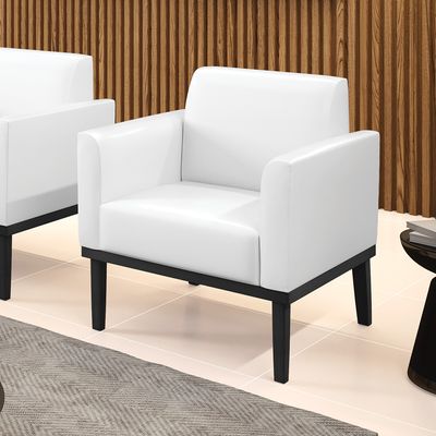 Poltrona Base de Madeira Fixa Preto Marisa Corano Branco