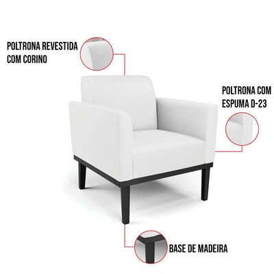 Poltrona Base de Madeira Fixa Preto Marisa Corino Branco