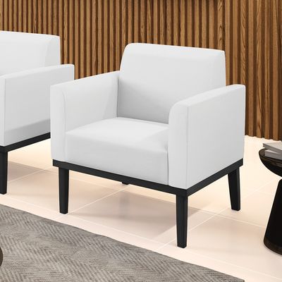 Poltrona Base de Madeira Fixa Preto Marisa Corino Branco