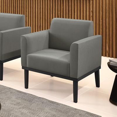 Poltrona Base de Madeira Fixa Preto Marisa Suede Grafite