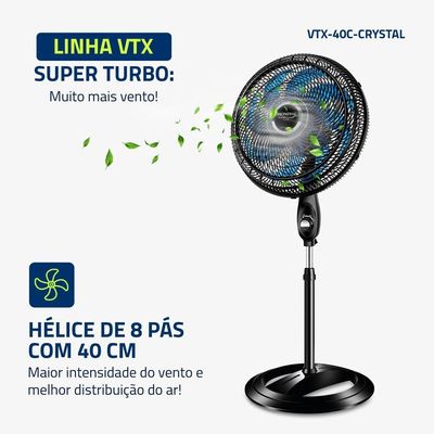 Ventilador De Coluna Mondial 40cm Super Turbo 8 Pás VTX-40C-Crystal Preto Azul 110V