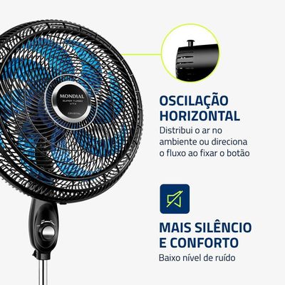 Ventilador De Coluna Mondial 40cm Super Turbo 8 Pás VTX-40C-Crystal Preto Azul 110V