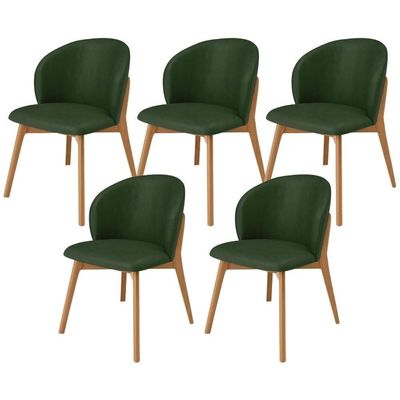 Kit 05 Cadeiras De Jantar E Estar Living Estofada Mia L02 Couríssimo Verde Musgo - Lyam Decor