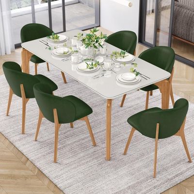 Kit 05 Cadeiras De Jantar E Estar Living Estofada Mia L02 Couríssimo Verde Musgo - Lyam Decor