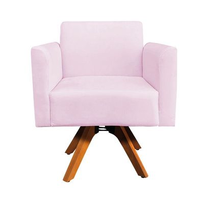 Poltrona Marisa Suede Rosa Bebê Base Madeira