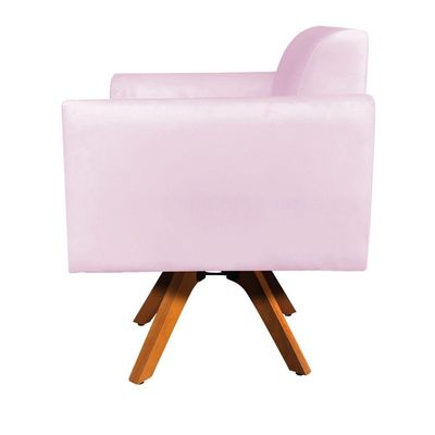 Poltrona Marisa Suede Rosa Bebê Base Madeira