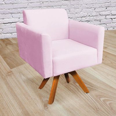 Poltrona Marisa Suede Rosa Bebê Base Madeira