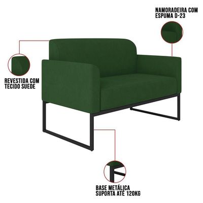 Kit Namoradeira E 1 Poltrona Preta Suede Verde