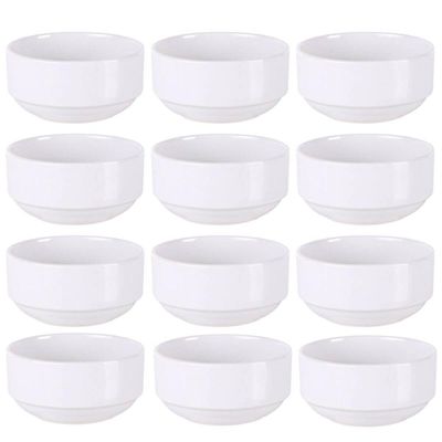 Jogo 12 Tigelas Bowl em Porcelana Branca 138ml Tramontina Paola Empilhável Restaurante Buffet