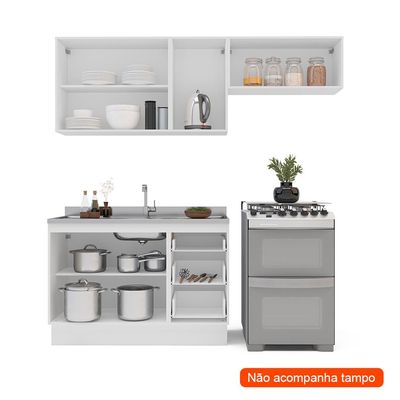 Cozinha Compacta Sem Tampo com Rodapé Amara 6 Portas 3 Gavetas Azul e Branca