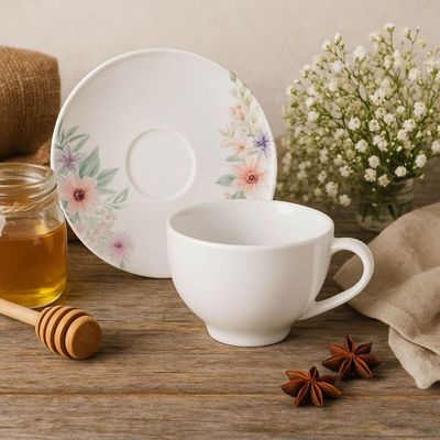 Jogo 6 Xícaras com Pires Chá Café 250ml Tramontina Floratta Porcelana Floral Servir Mesa Posta