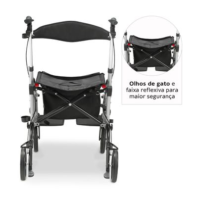 Andador de Alumínio Compacto 4 Rodas até 135 Kg D14 Dellamed Preto