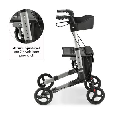 Andador de Alumínio Compacto 4 Rodas até 135 Kg D14 Dellamed Preto