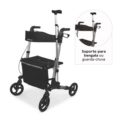Andador de Alumínio Compacto 4 Rodas até 135 Kg D14 Dellamed Preto