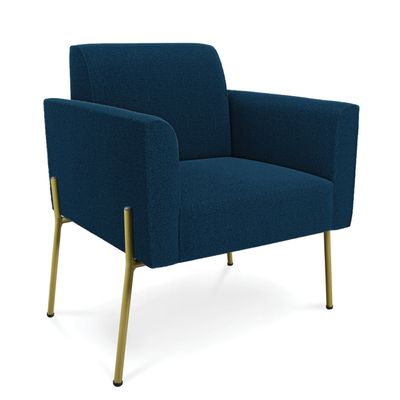 Poltrona Sala Estar Pé Ferro Dourado Kit 2 Marisa Bouclê Azul D03 - D'Rossi